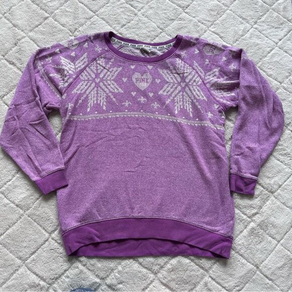 Victoria's Secret PINK | Lavender Fair Isle Snowflake Crew Sweater | Size Small - Picture 4 of 12